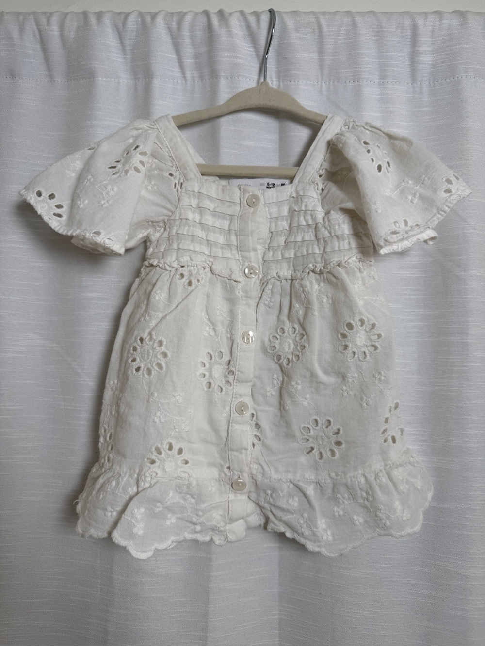 Zara Baby White Eyelet Embroidered Dress Boho Cottagecore | Size 9-12 M - Picture 4 of 12